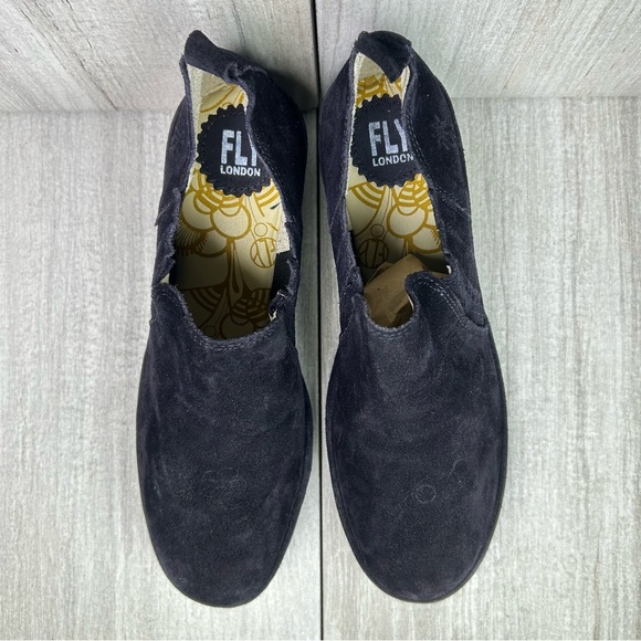 Fly London Dark Blue Suede Heeled Slip On Clog Booties Womens Size 10 EUR 41 - Picture 6 of 12